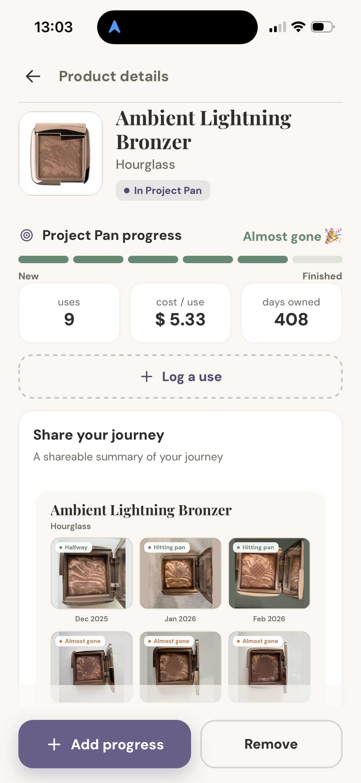 Project Pan progress screen